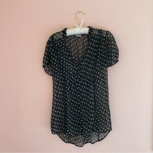 Love Squared black + white sheer bow button-up blouse